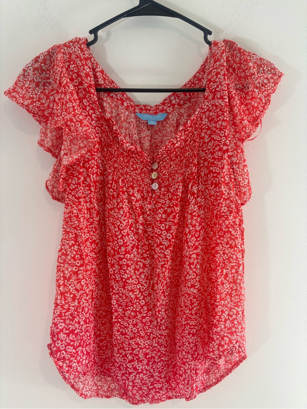 Draper James RSVP Women’s Medium Short Ruffle Sleeve Floral Top Casual Spring